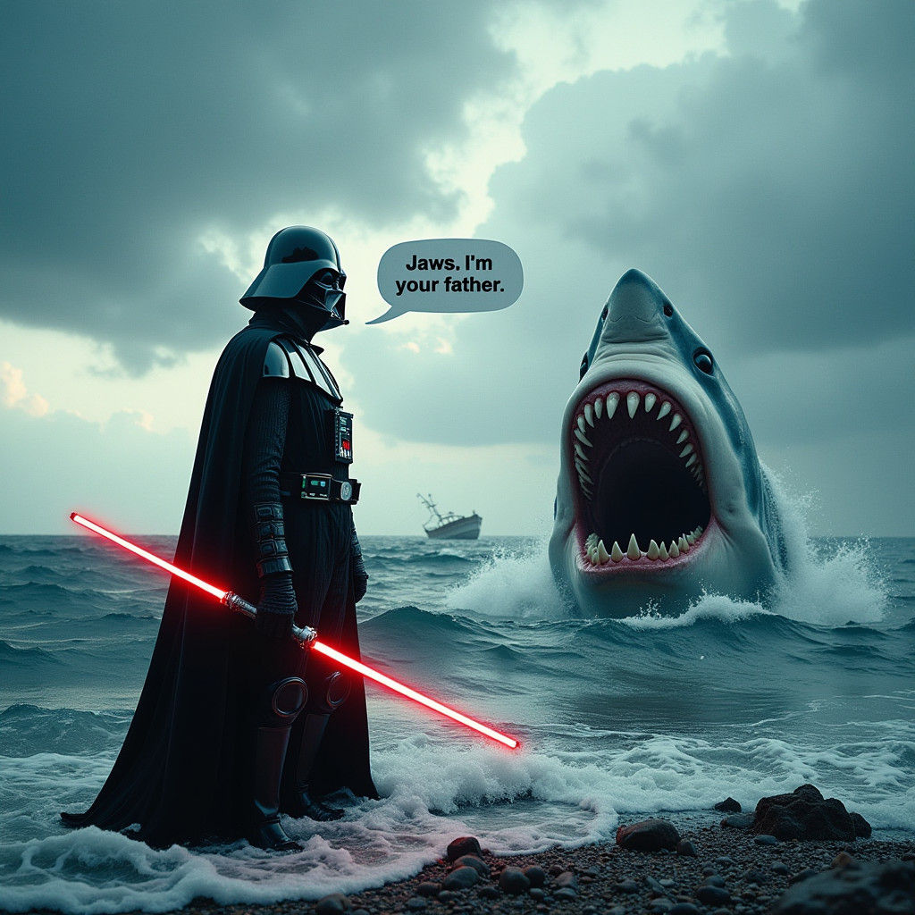Darth Vader Confronts Jaws in Open Ocean