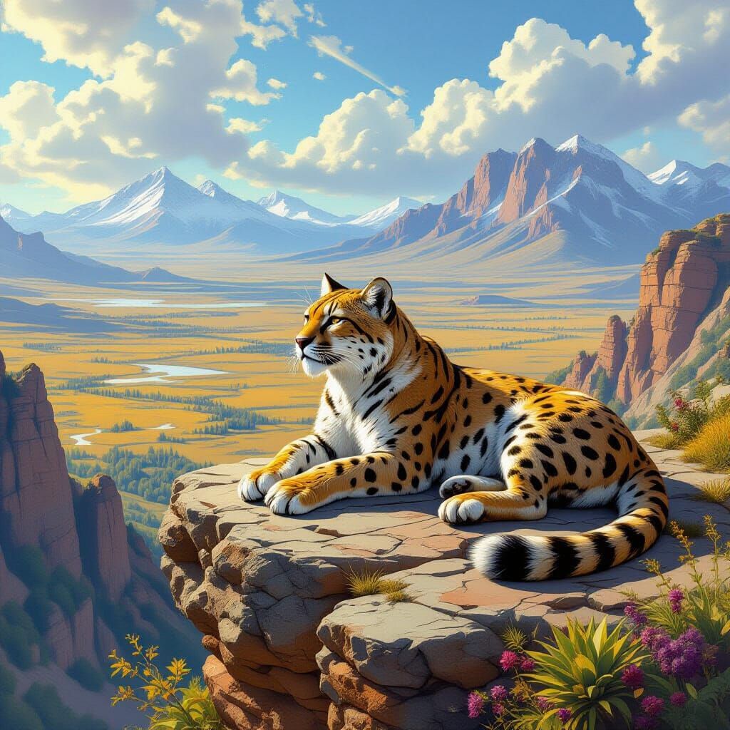 Saber-Toothed Cat in Prehistoric Paleoart Kaleidoscope