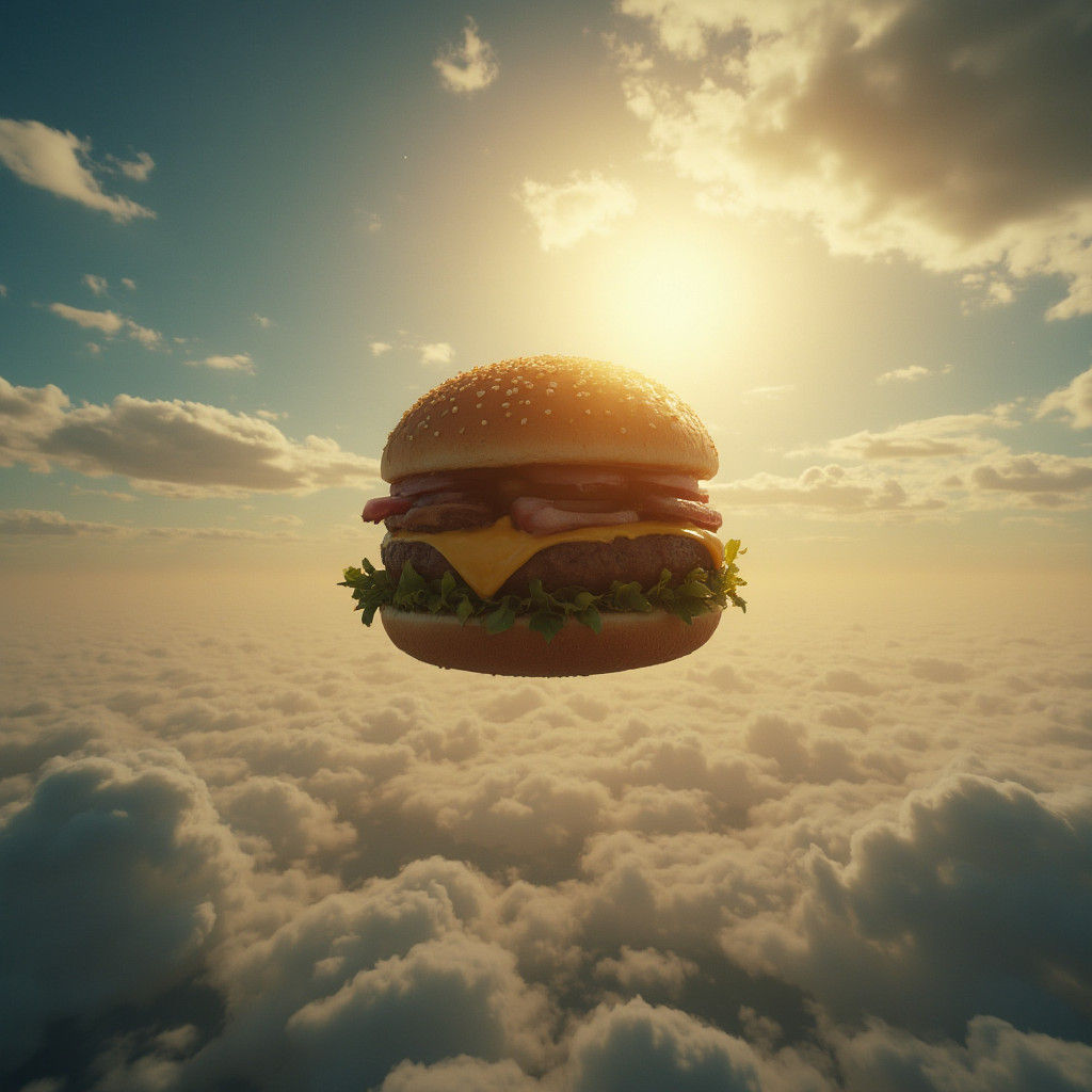Majestic Cheeseburger in Sky: A Futuristic Vision