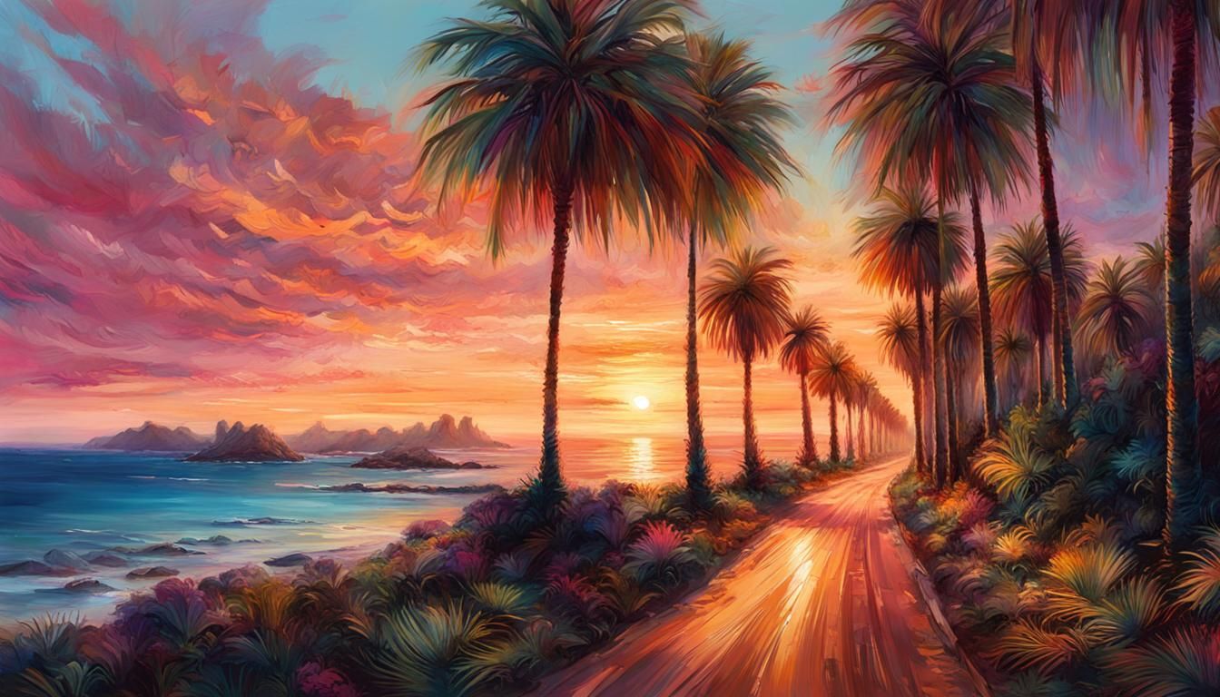 Palm Trees Sunset Painting