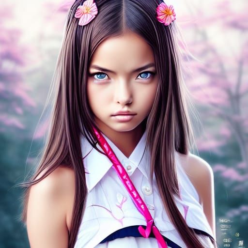 Anime Style Portrait of Young Woman