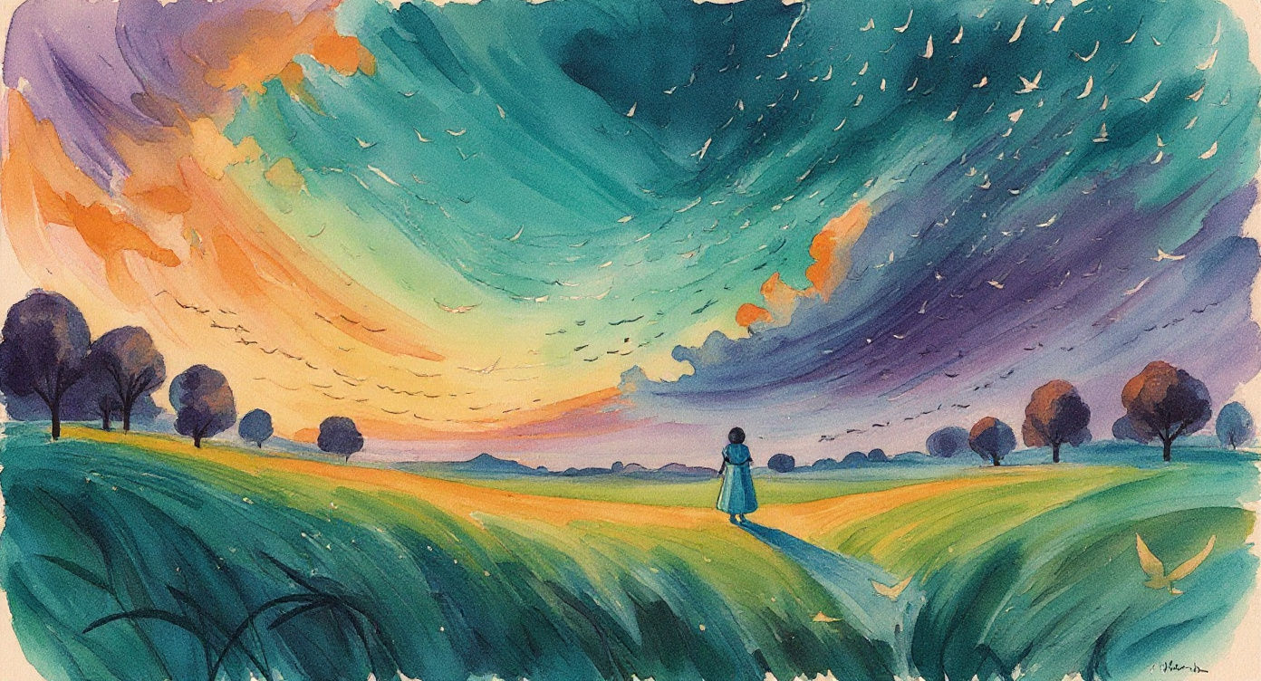 Child Watching Paper Birds Dissolve at Dusk