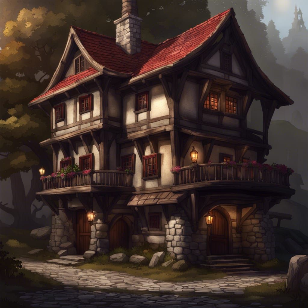 Fantasy Inn Concept Art in Dark Fantasy Style