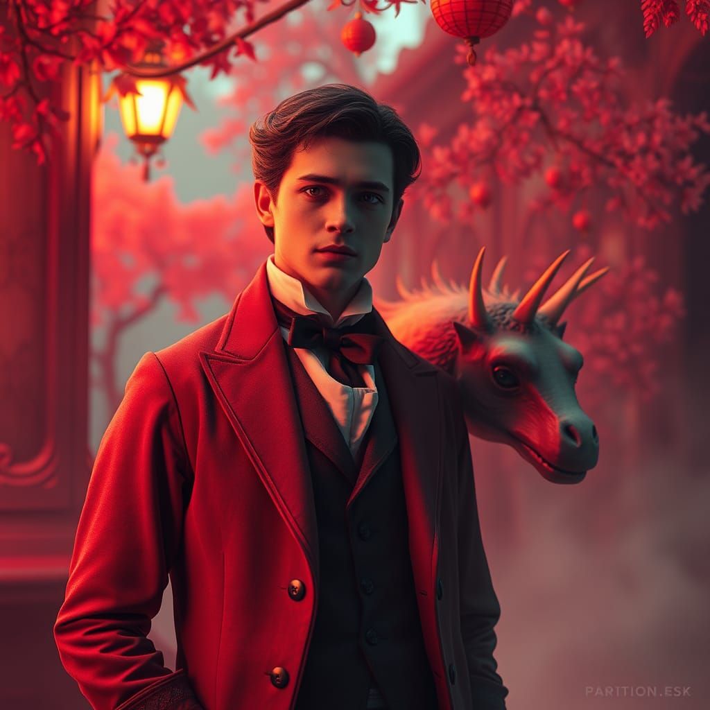 Dashing Gentleman and Dragon in Dreamlike Matte Painting