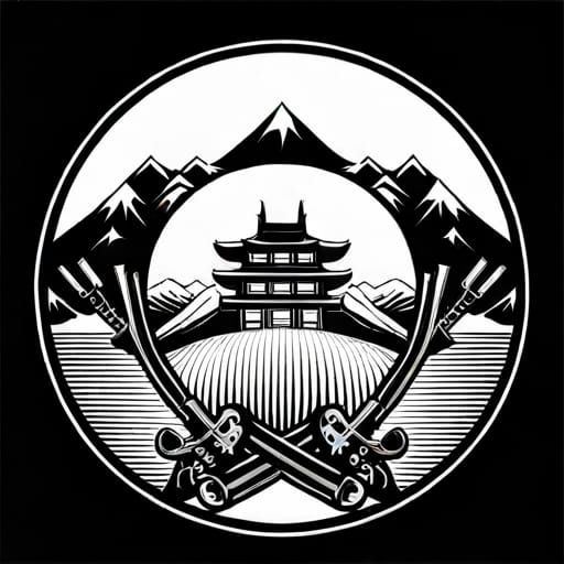 Monochrome Japanese Crest with Samurai Swords