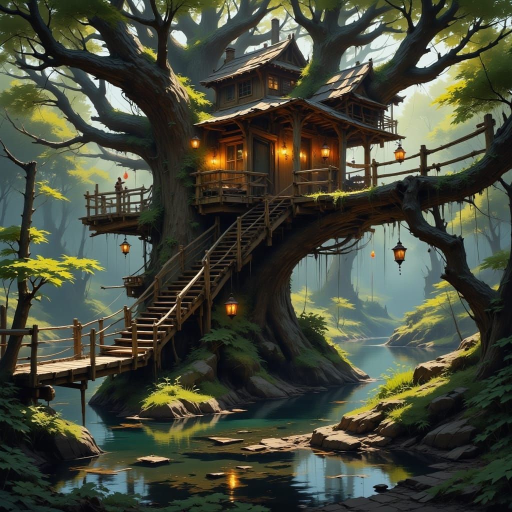 Enchanted Treehouse Oasis in Whimsical Woodland