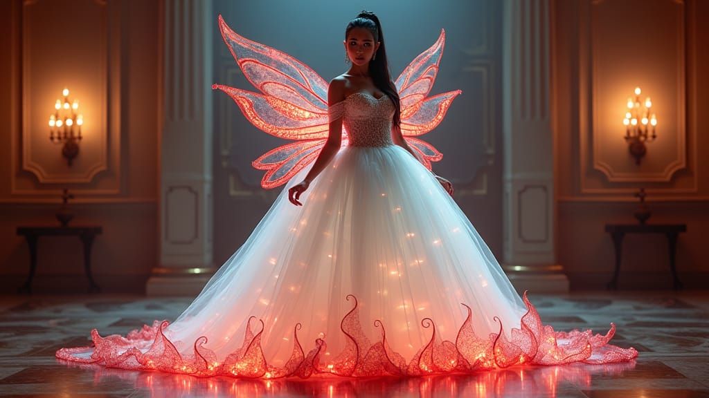 Ethereal Latina Elf in Bioluminescent Gown