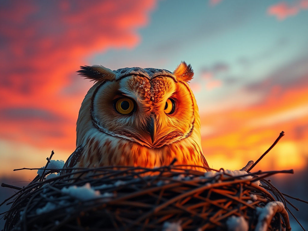 Barn Owl Gazing at Dusk in Digital Matte Painting