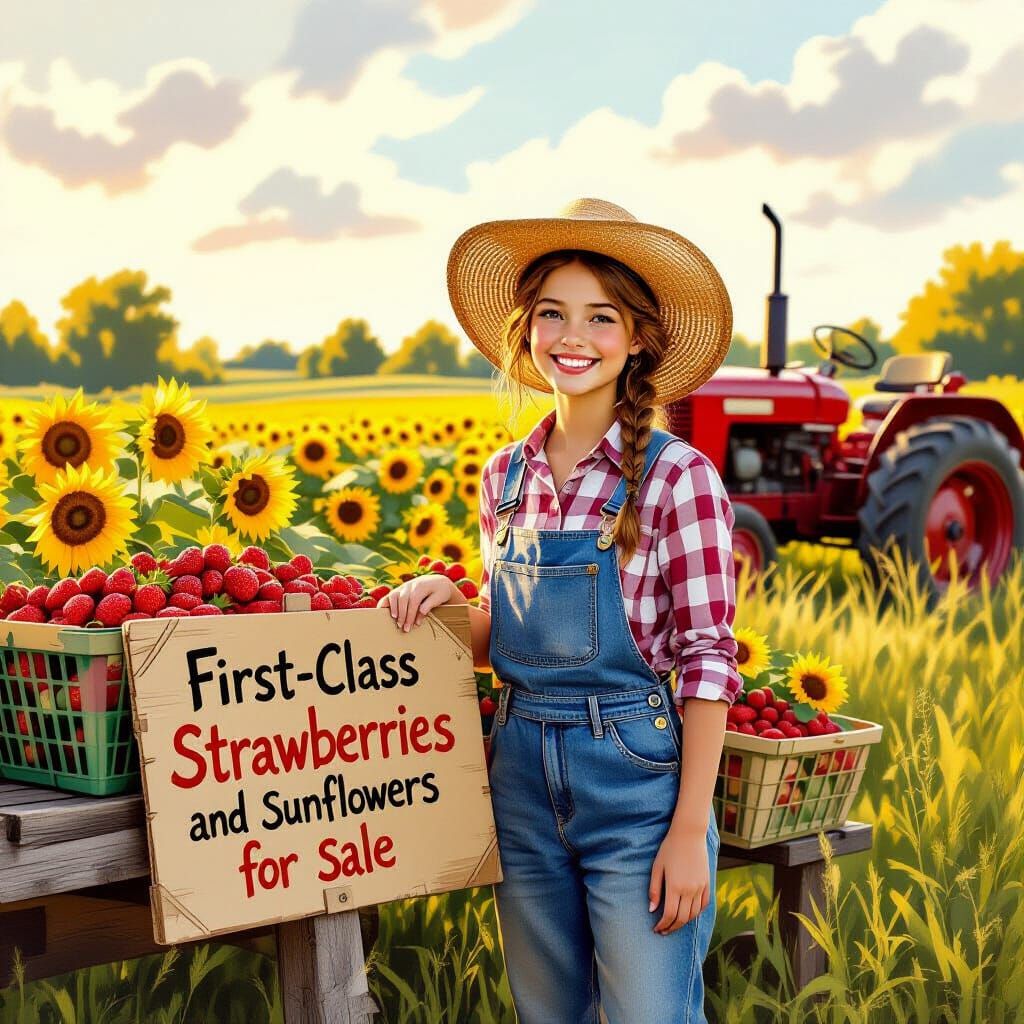 Golden Hour Farmstand Scene in Impressionistic Style