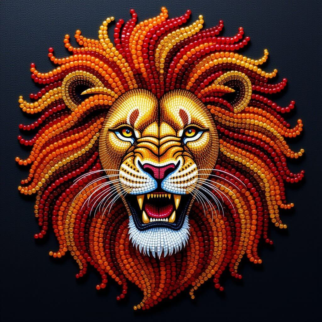 Roaring Lion Mosaic Made of Beads