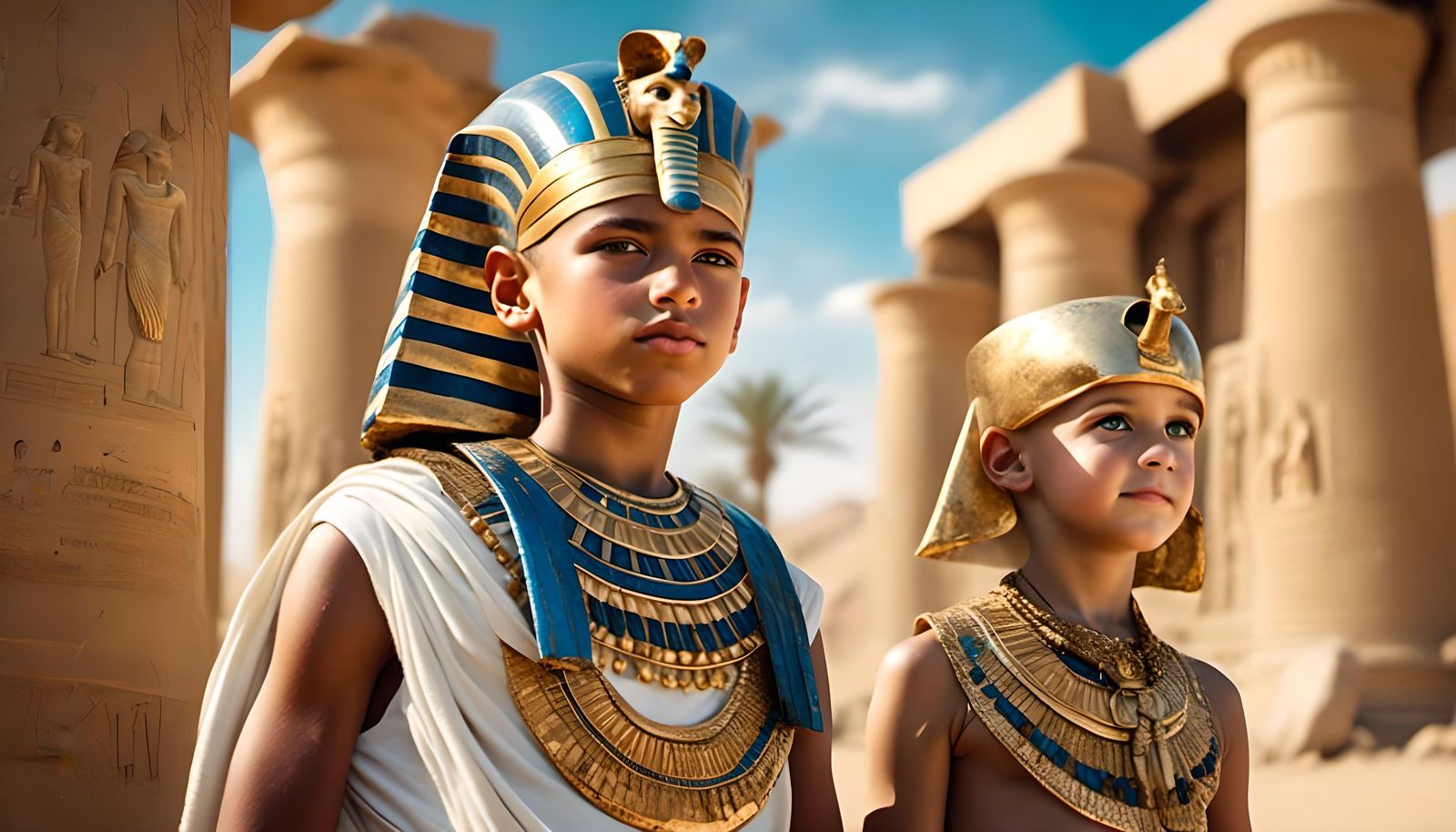 <lora:Beautify:1.0> Egyptian beautiful boy, full figure, from the time of Tutankhamun with a bright and beautiful face i...