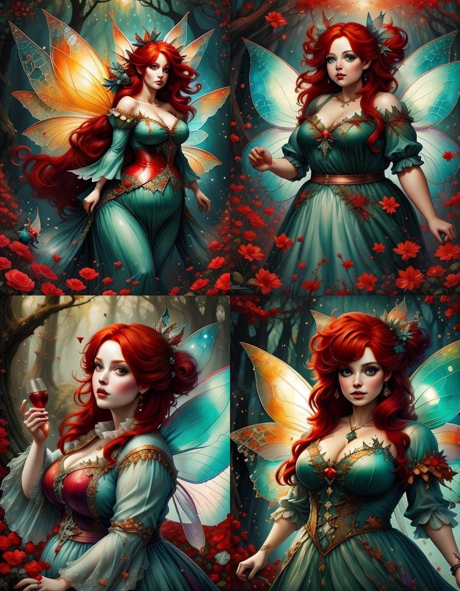 Enchanted Forest Scene with a Vibrant Fairy in Impressionist...