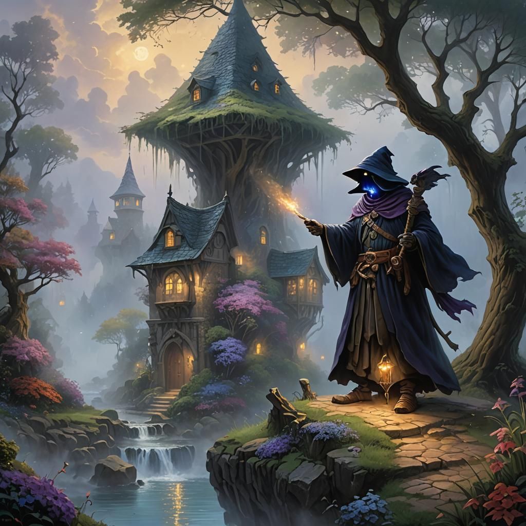 Cloaked Kenku in Ethereal Fantasy Landscape