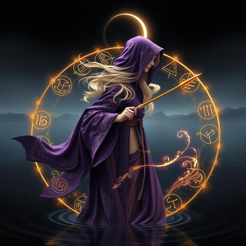 Mystic Woman Writes Alchemical Calligraphy in Light