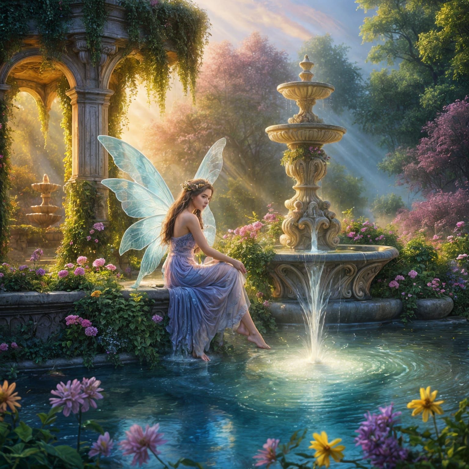 Enchanting Fairy Fountain with Magical Glow