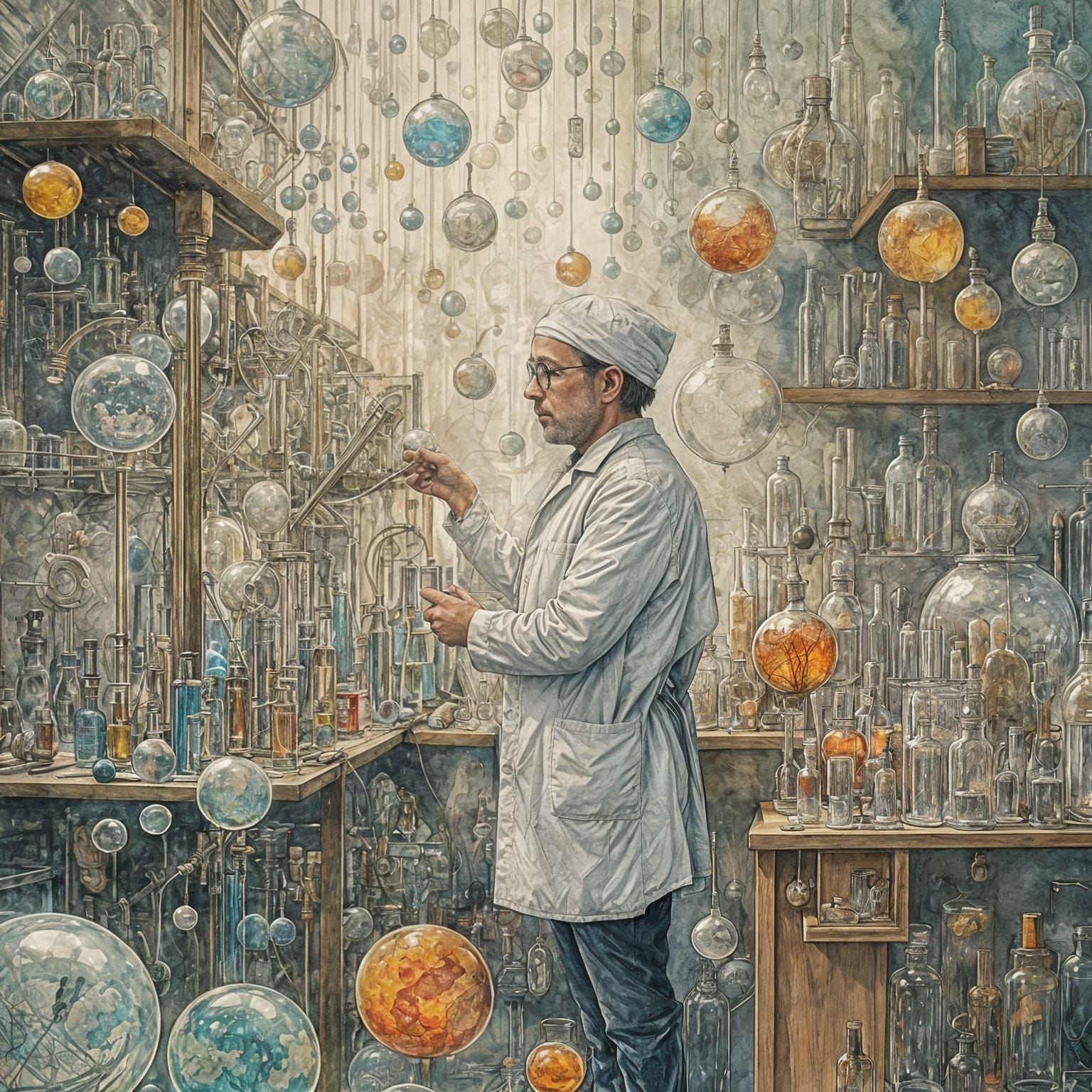 Scientist's Bubbles Reveal Alien Worlds: Gouache Style