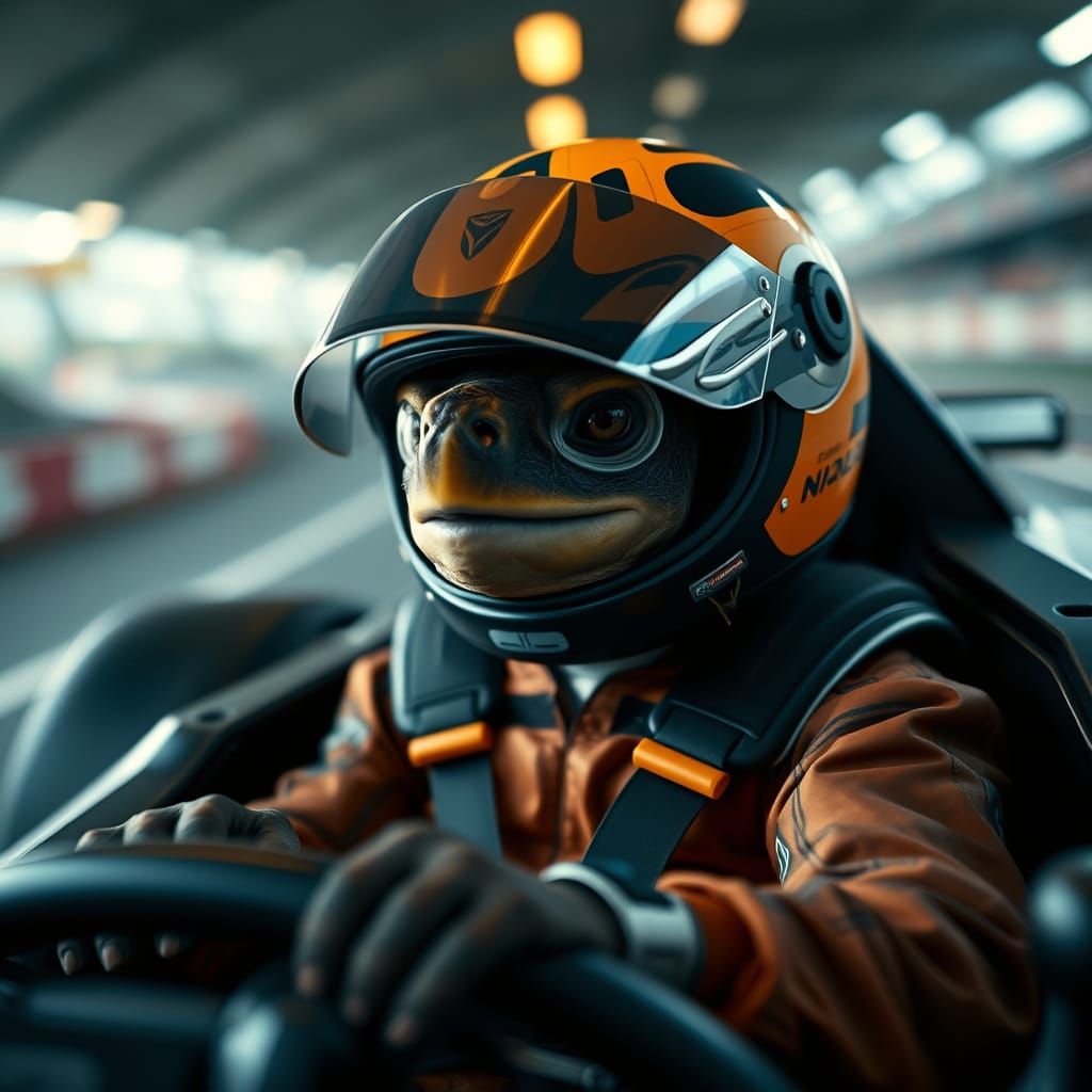 Tortoise Formula 1 Driver in High-Speed Action