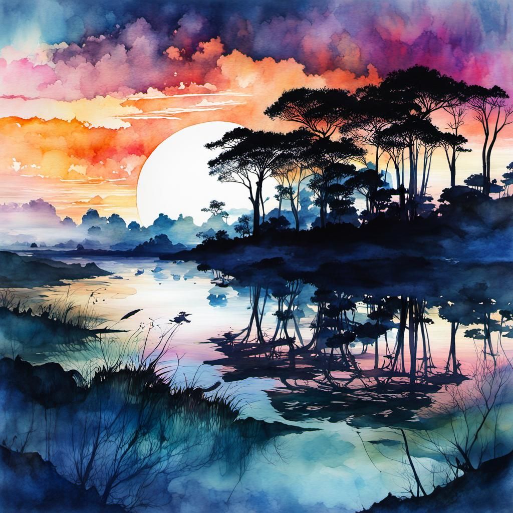 Post-Hurricane Summerscape in Watercolor Style