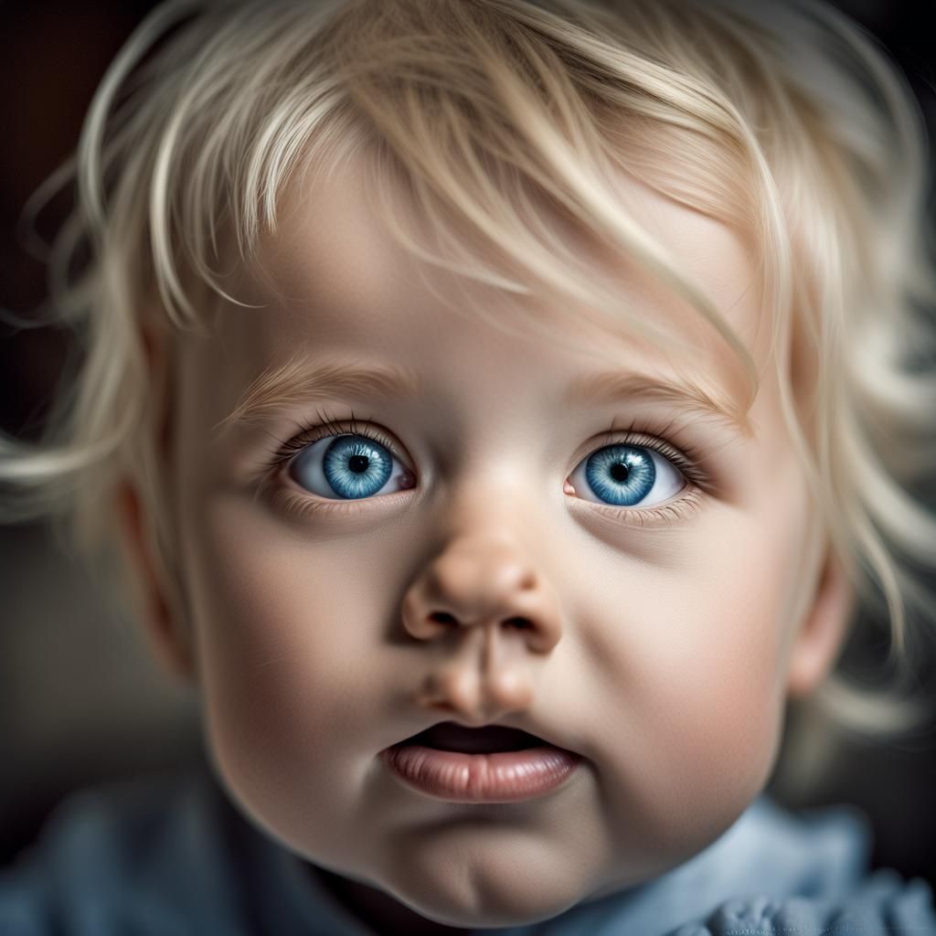 Hyperrealistic Toddler Portrait with Blue Eyes