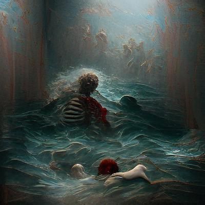 Horror Image of Drowning Inspired by Doré and Rutkowski