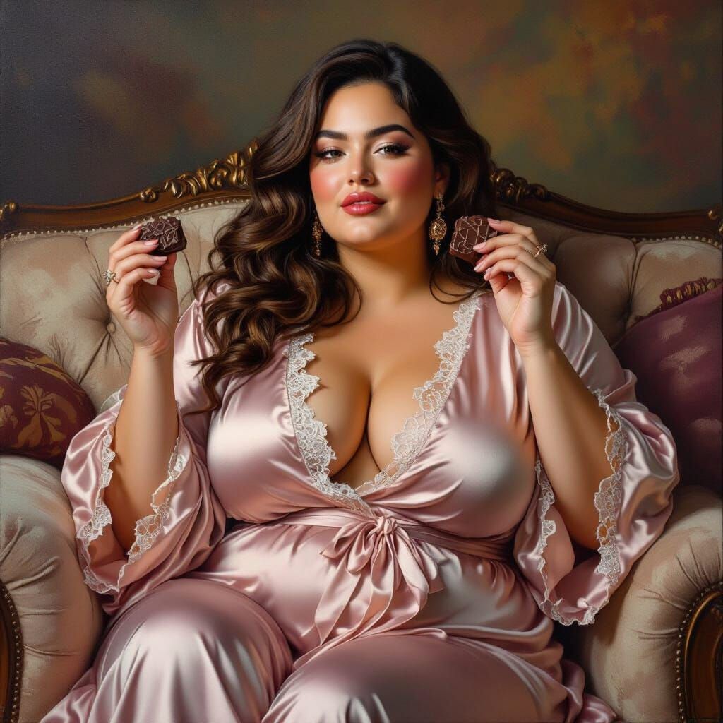 Plus-Size Woman Relaxing, Oil Painting Style