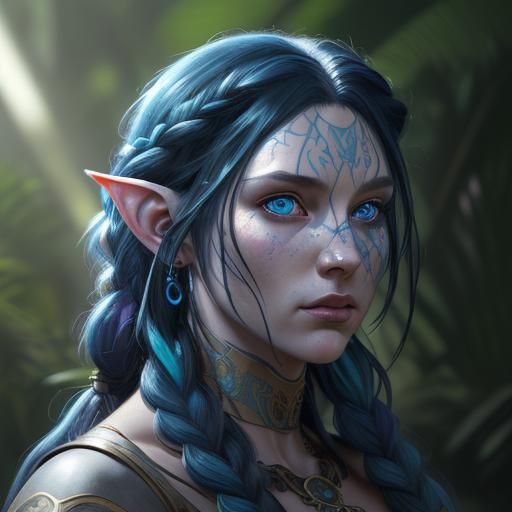Tropical Elf Witch Portrait in Hyperdetailed Style