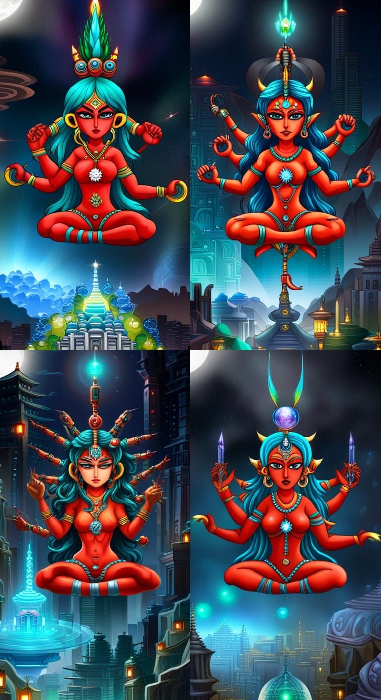 Chibi Goddess Over Futuristic City, Anime Art