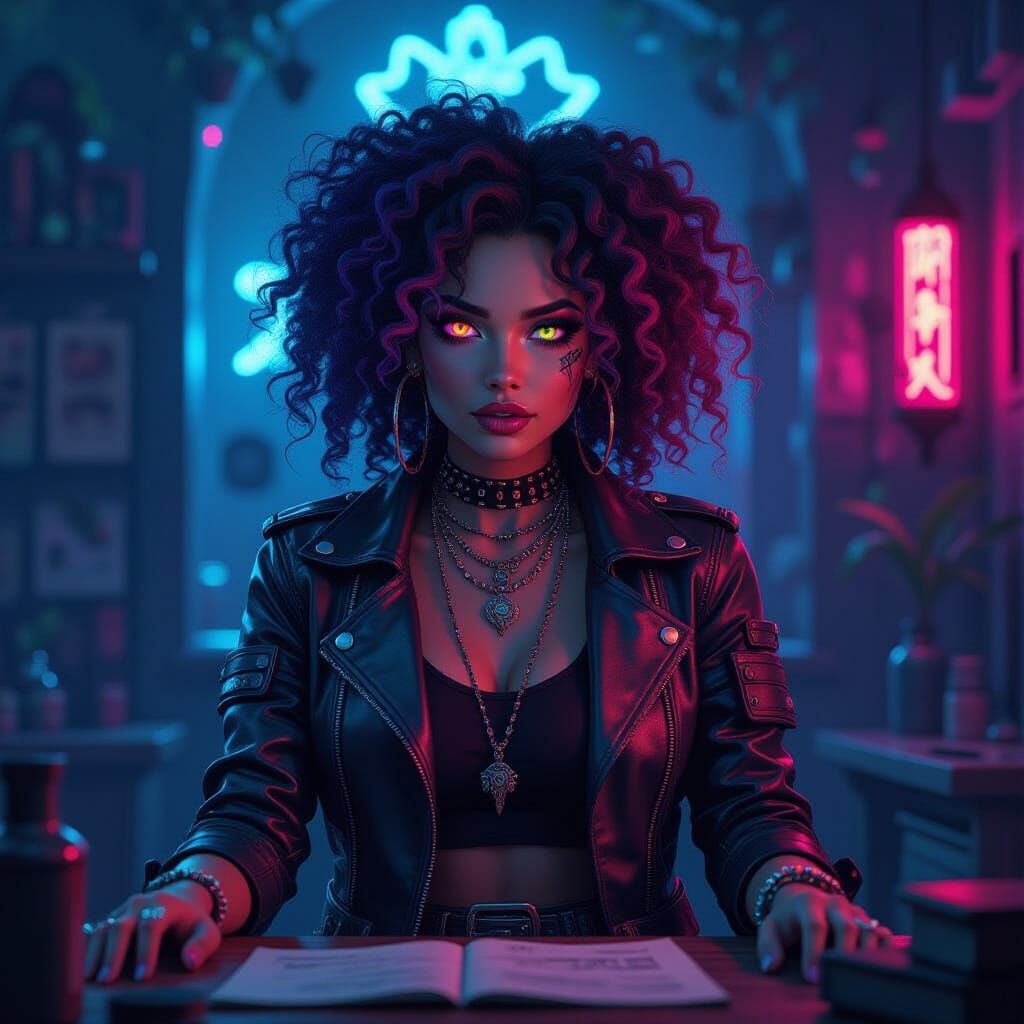 Mystical Biker Witch with Heterochromia Eyes