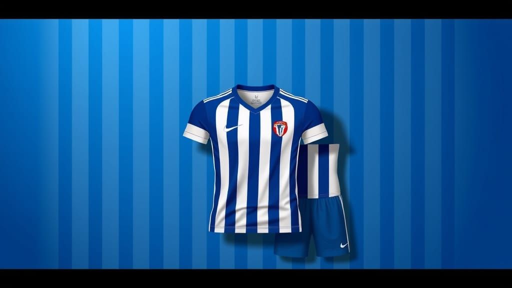 Wigan Athletics Football Team (blue and white vertical Stripes with Blue Shorts)