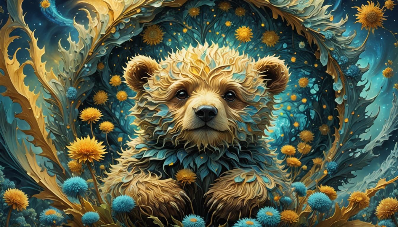 Fractal Dandelion Creature in Van Gogh Style