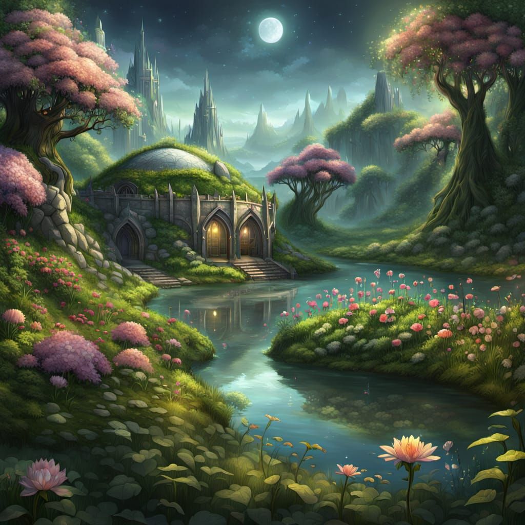 Enchanted Elven Glade with Observatory Overlooking River