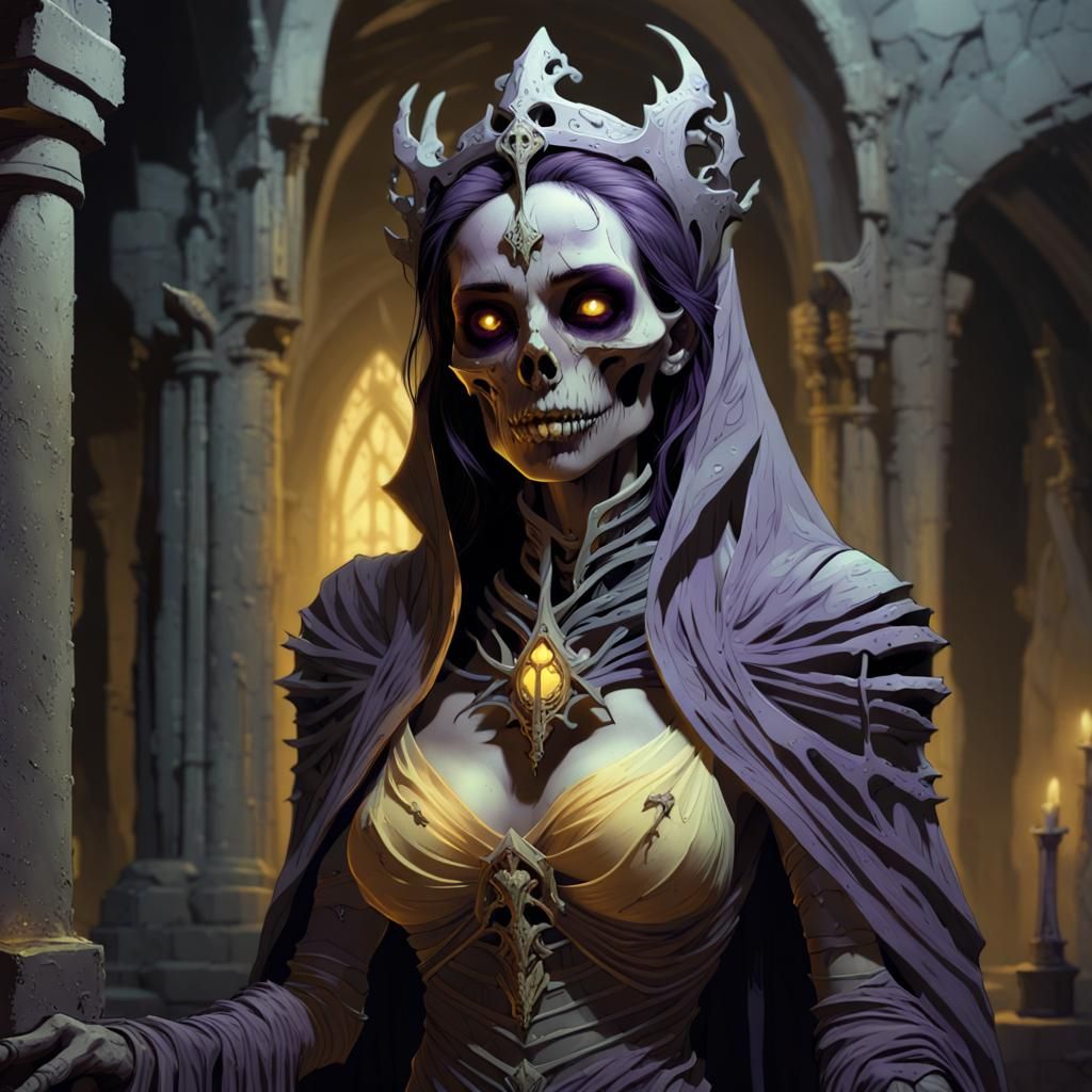 Dark Fantasy Undead Lich in Ruined Crypt