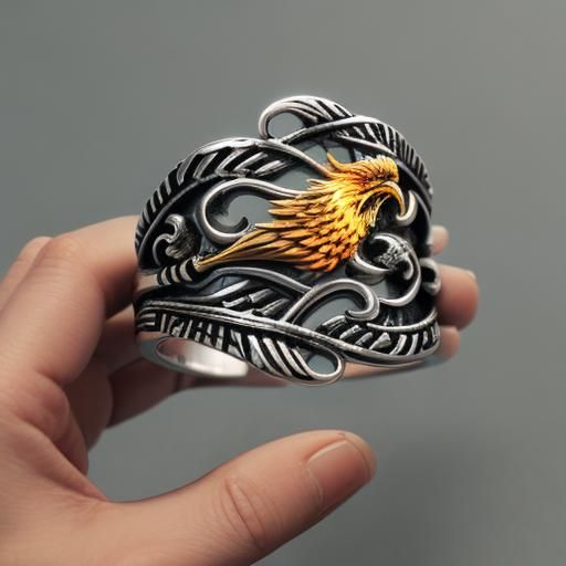 Hand Wearing Phoenix Ring Close-Up