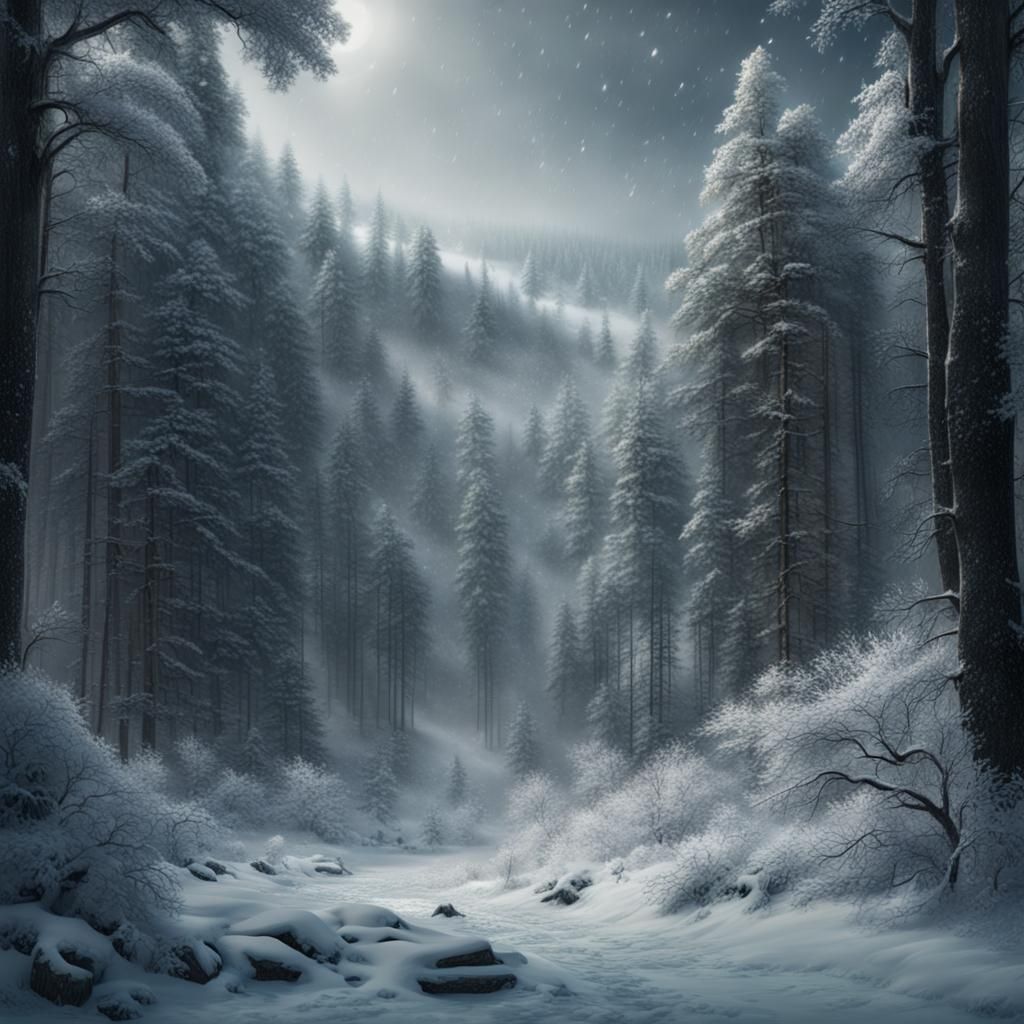 Snowfall in Forest: Epic Digital Matte Painting
