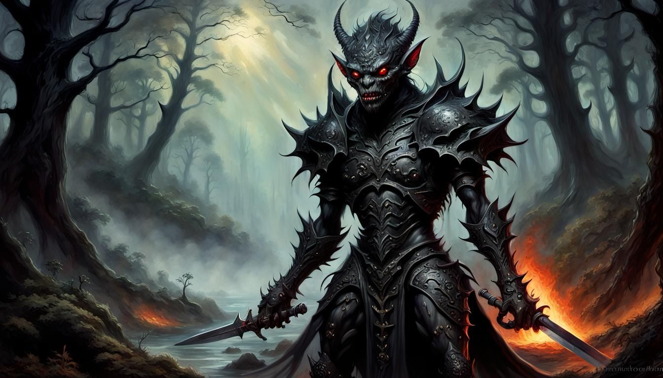 Scary Demon-Kobold Hybrids in Ethereal Oil Painting