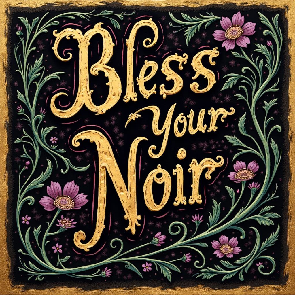 Mysterious Wine Label in Art Nouveau Style with Gold Foil De...