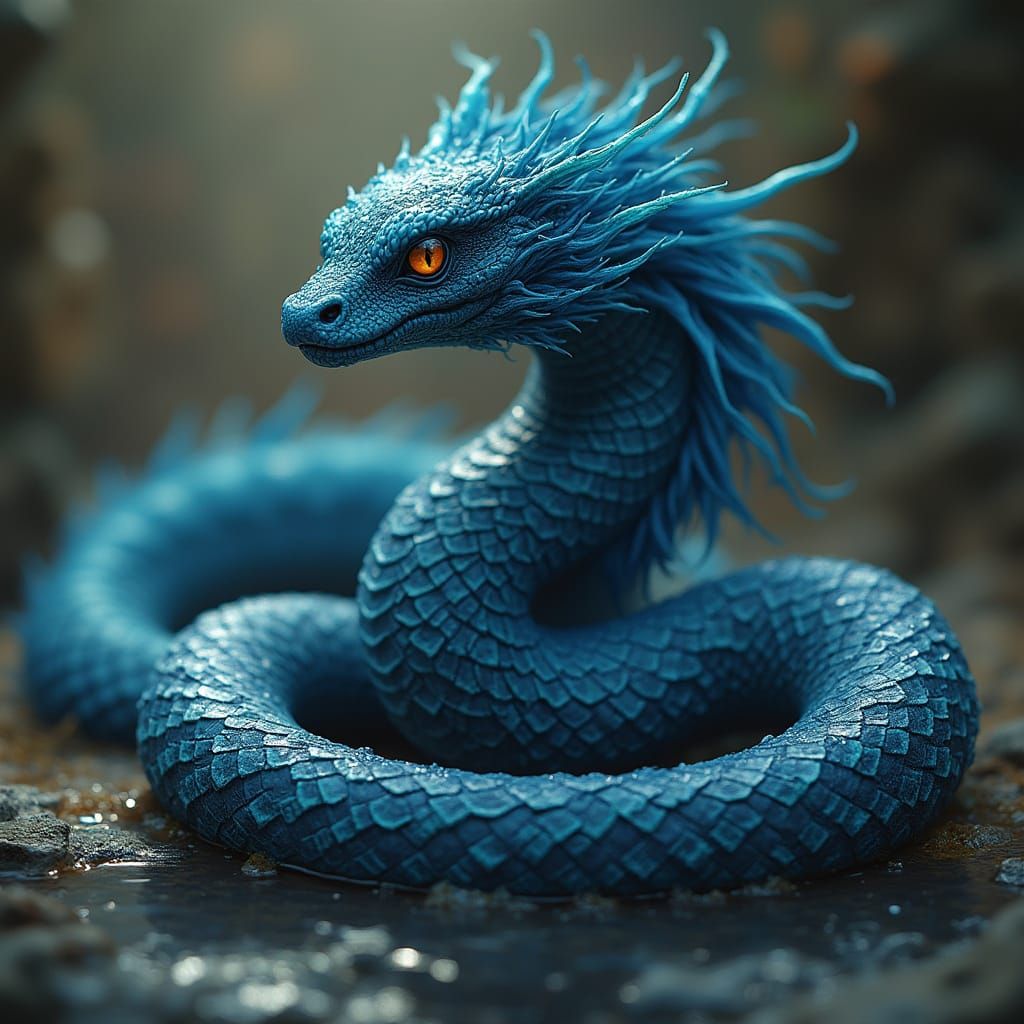 Iridescent Dungeon Creature with Ancient Stone Carvings