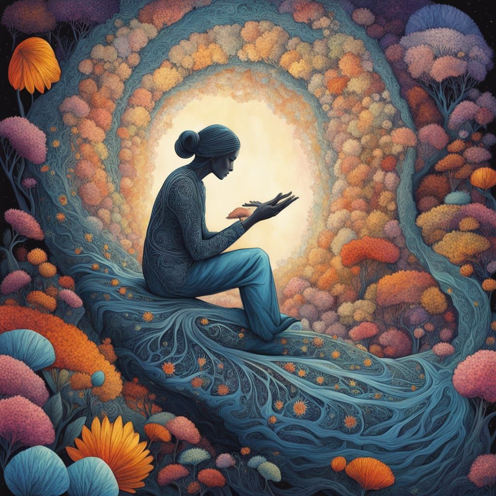 Surreal Dreamscape: Person Asleep in Crystalline Geode