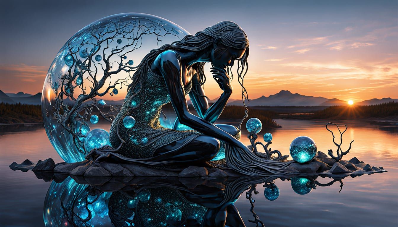 Fragmented Sculpture of Woman at Sunset