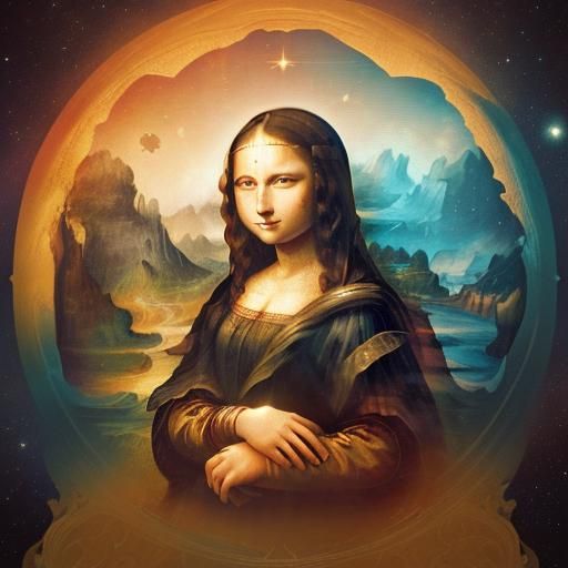 Man and Mona Lisa Travel in Space