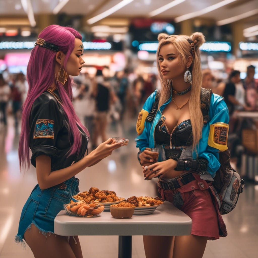Naughty Girlfriends Flirting in Cyberpunk Style