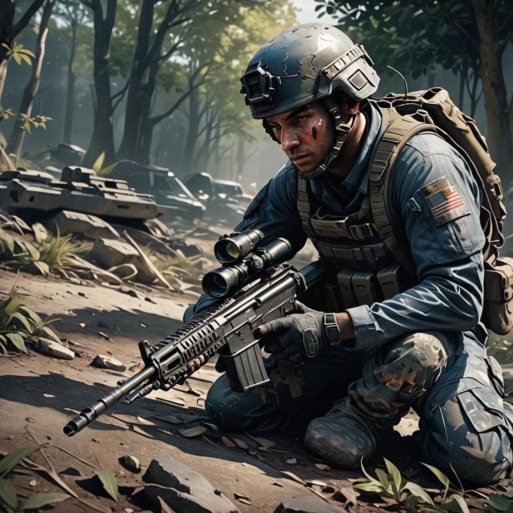 Tactical Soldier in Urban Camouflage: Video Game Art