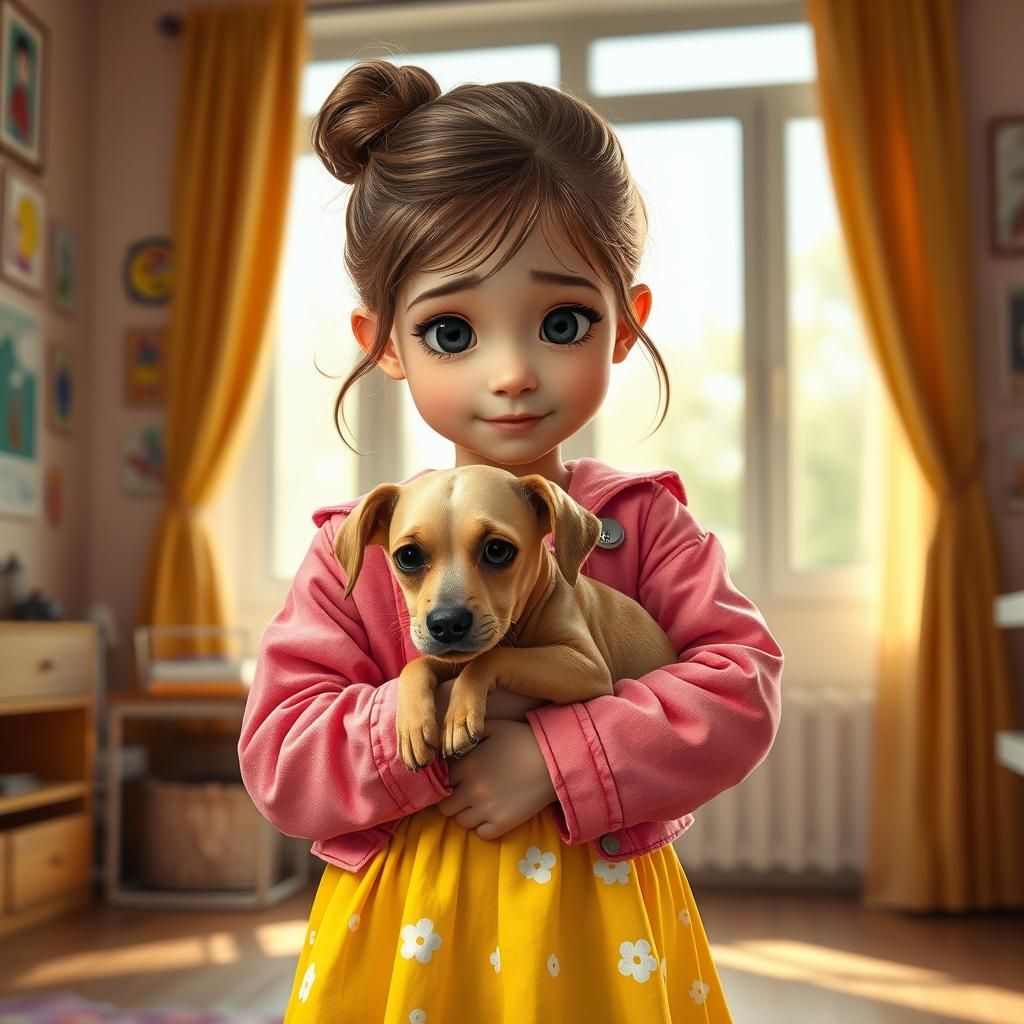 Girl with Dog: Pixar-Inspired Emotional Portrait