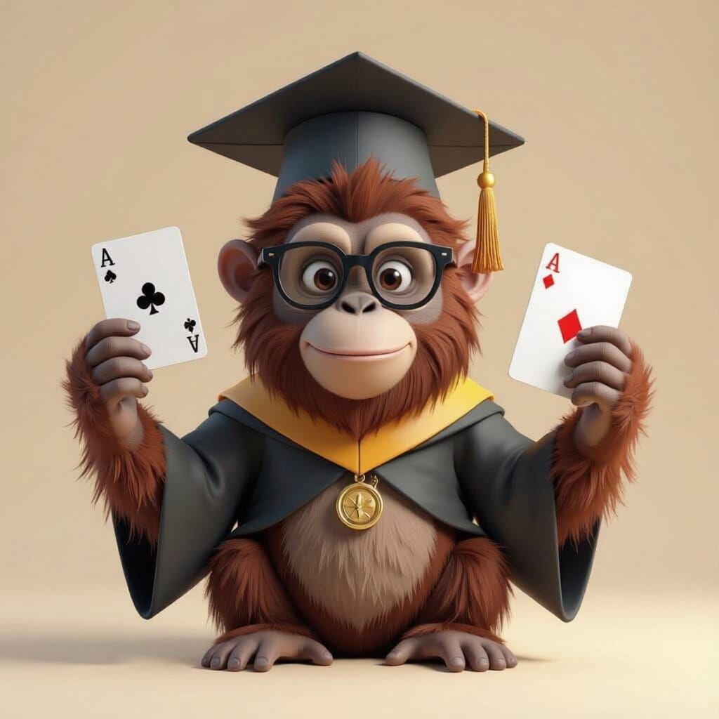 Orangutan Graduate with Cards in 3D Anime Style
