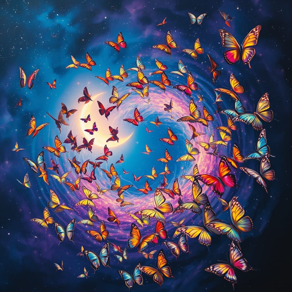 Butterflies Dance Across a Celestial Canvas