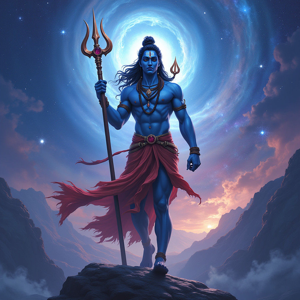 Shiva in Cosmos with Trishul: Digital Art