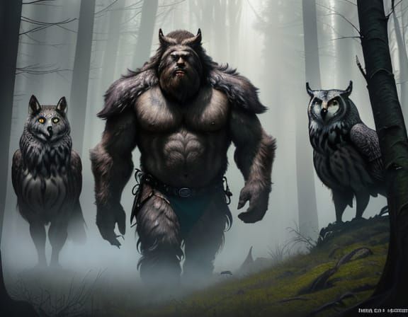 Mystical Brown Forest Guardian in Ethereal Watercolor