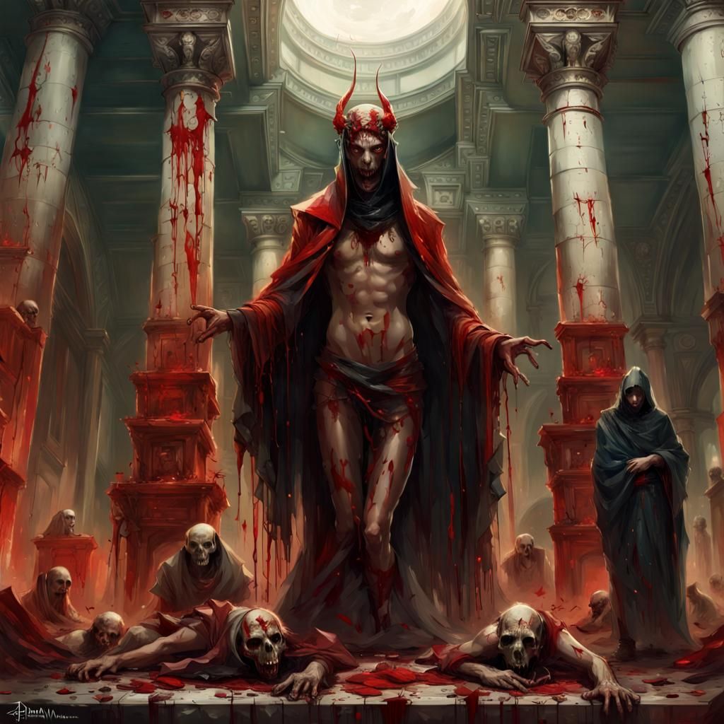 Terrifying Devil in Great Necropolis, Detailed Digital Art