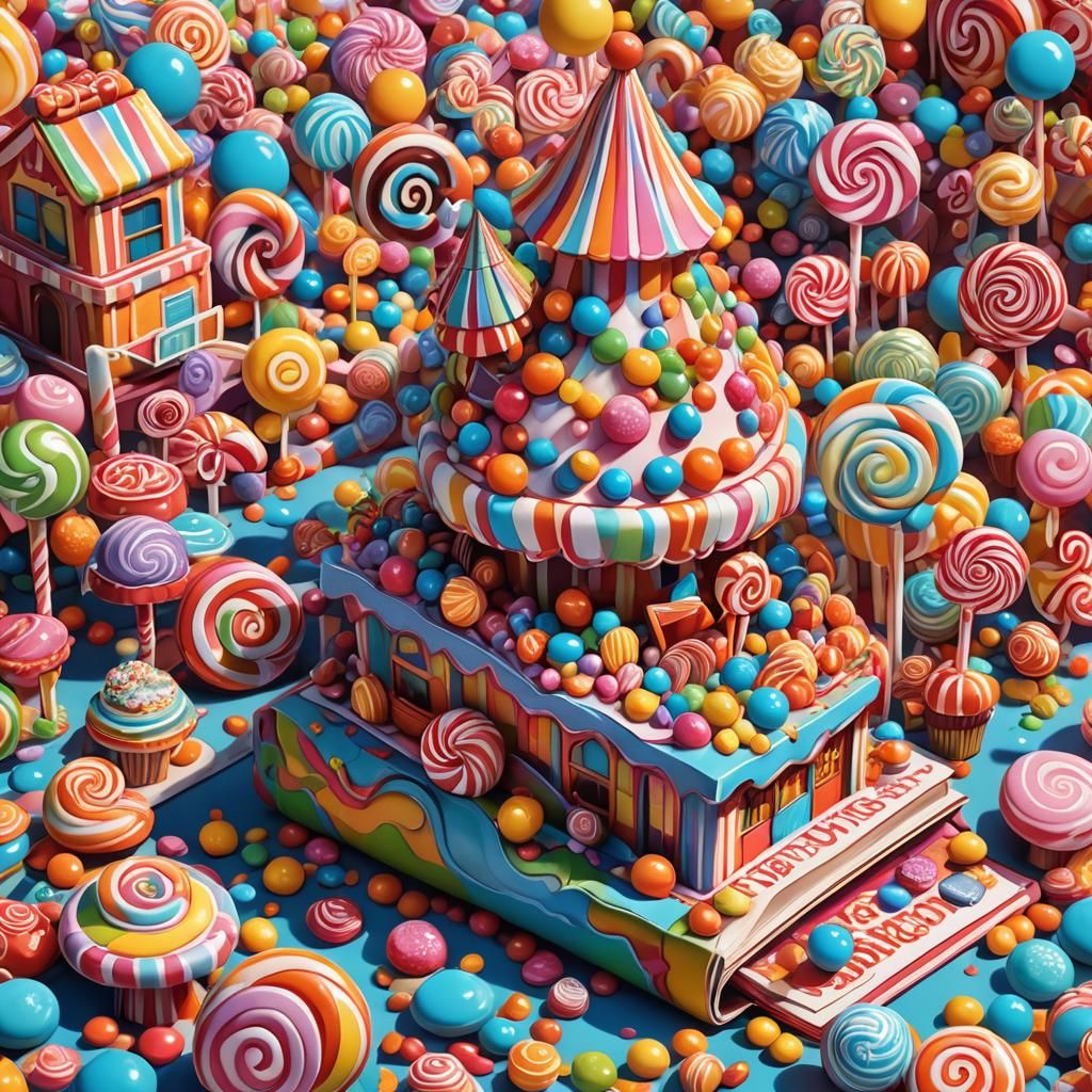 Colorful Candy Land Pop-Up Book Illustration