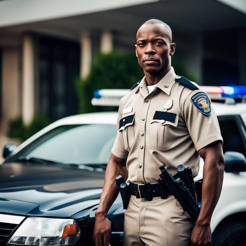 Handsome Afro-American Policeman in Uniform, Professional Ph...